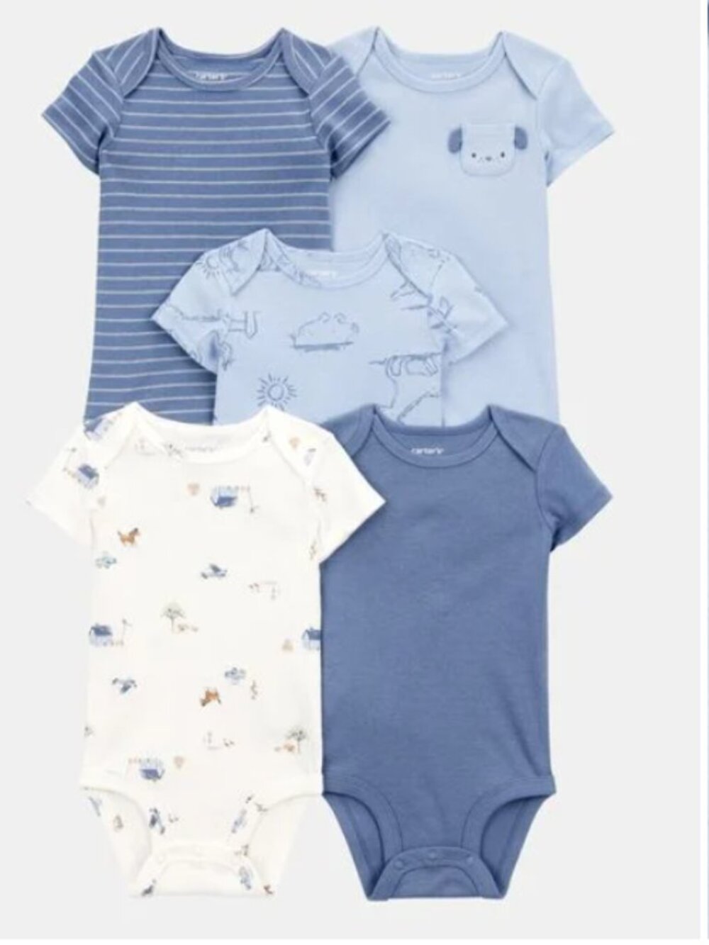 NWT Carters 6-9 months, 5-Pack Short Sleeve Cotton Bodysuits - Dog Blue